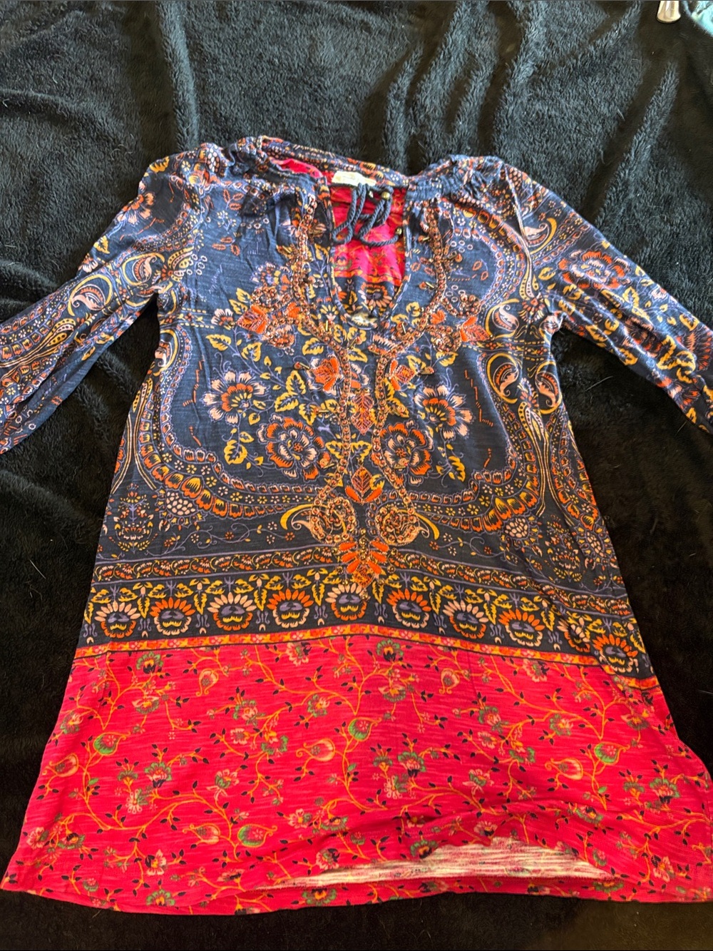 Meadow Rue Navy Paisley Tunic withâ Red Border